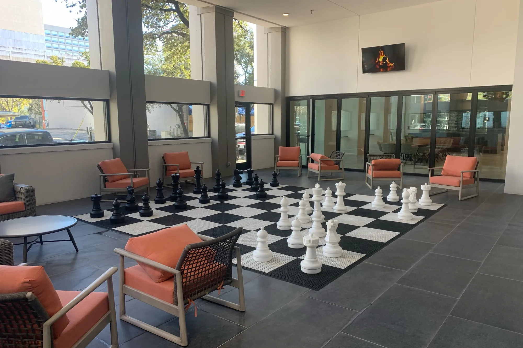 Amenity game lounge at Elev8 Luxury Apartments — interior framing and drywall throughout