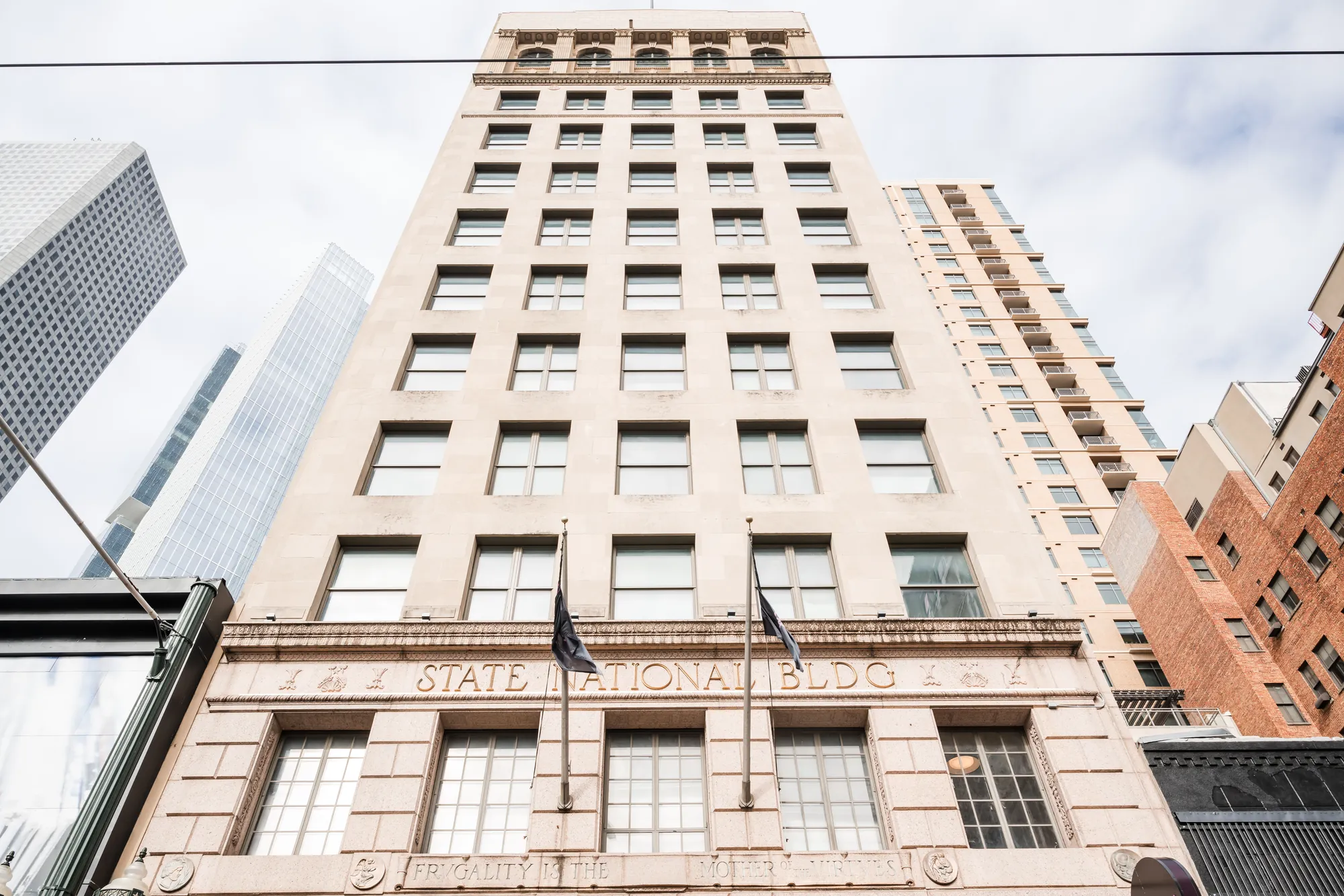Moxy Hotel by Marriott in the historic State National Building, downtown Houston — interior metal stud framing, drywall, tape and float, and wood blocking self-performed by Epic Contractors.