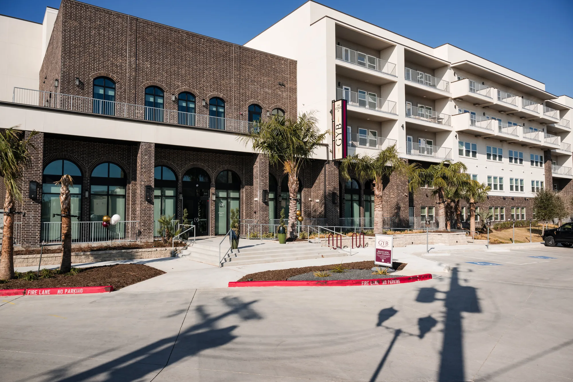 The Cove at GYB — completed leasing and clubhouse entrance, Galveston, TX