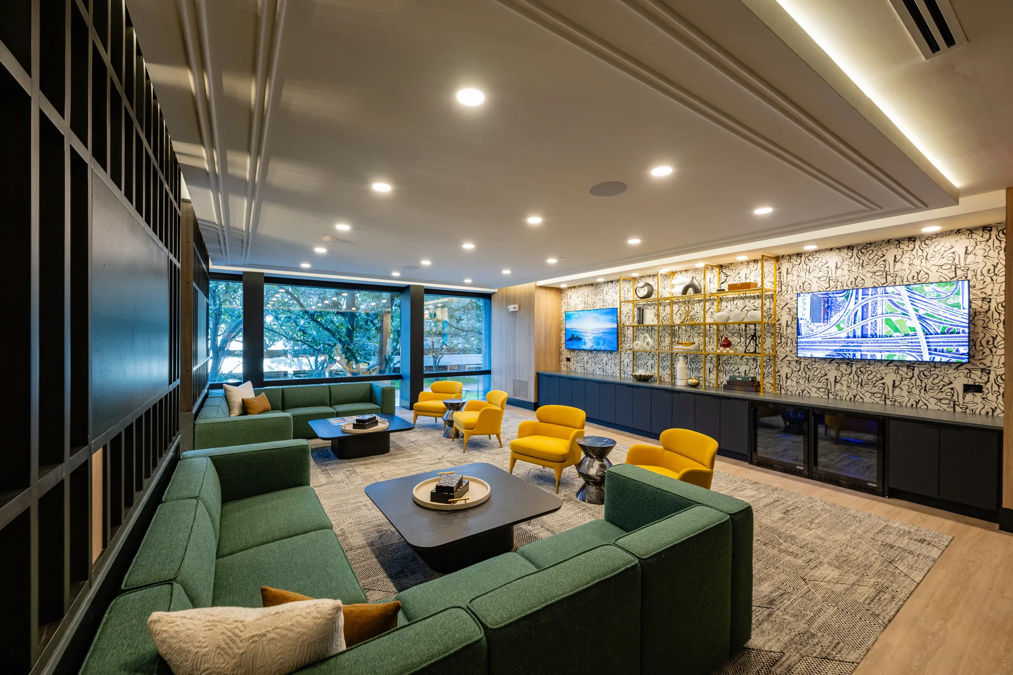 Media lounge at The Watt at Westlake — framing, drywall, and ceiling finish by Epic Contractors
